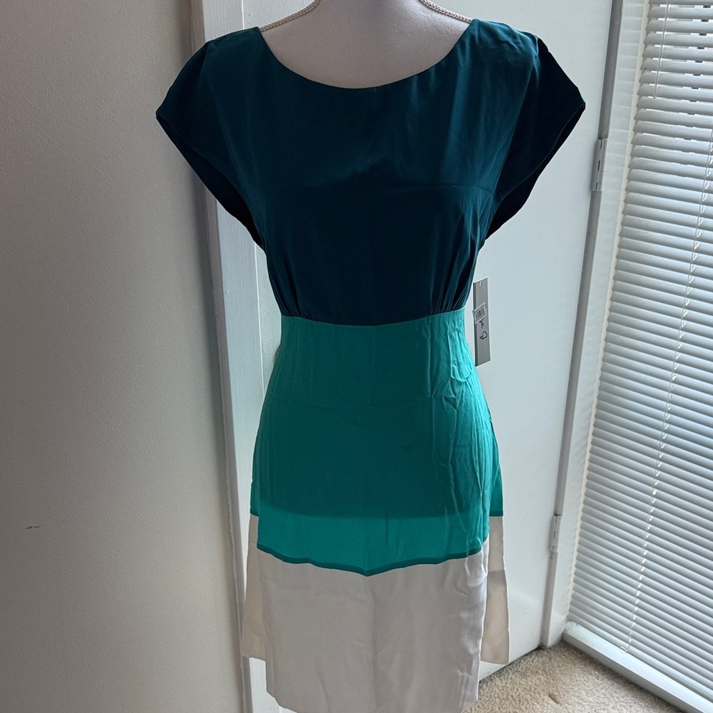Teal and White Colorblock Dress